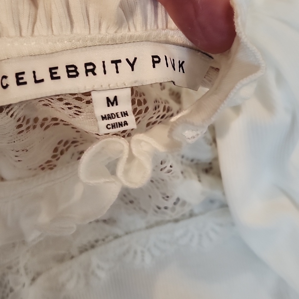 Celebrity Pink White Fitted Embellished Blouse - Picture 5 of 8